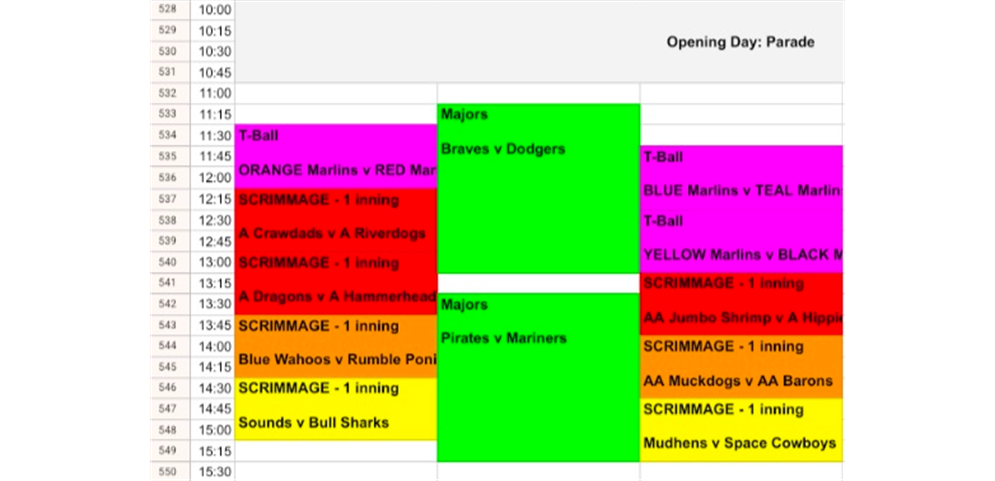 Opening Day Scrimmage schedule